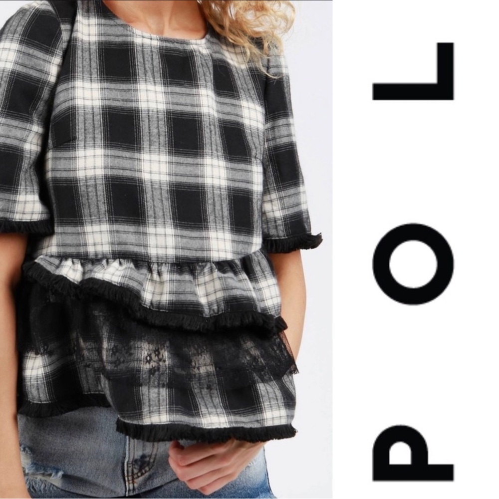 POL Plaid  top with Back lace-up detail - Picture 3 of 5